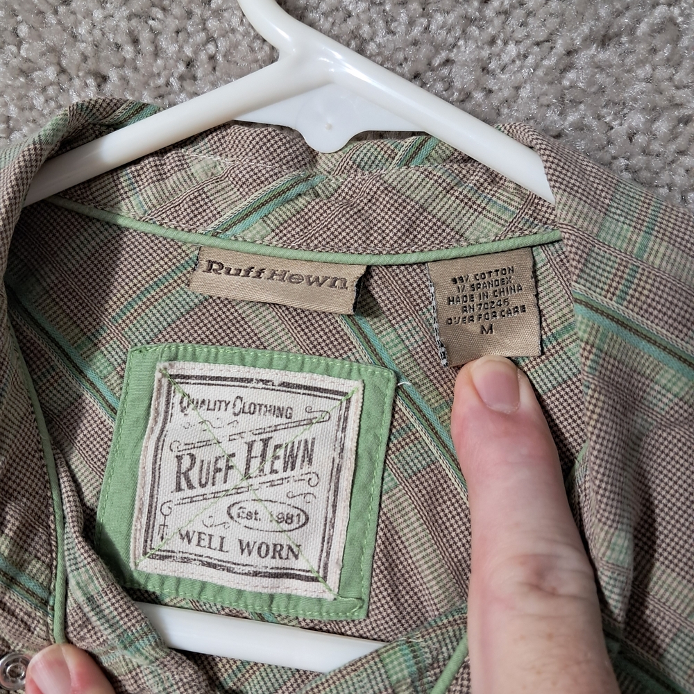 Ruff Hewn Womens Medium Pearl Snap Shirt Brown and Green Checkered - Picture 5 of 11